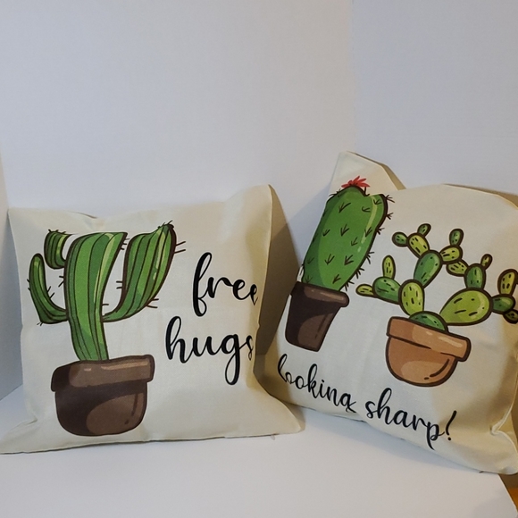 Decorative Cactus Pillowcases x4 🌵Color: Tan - Picture 3 of 4